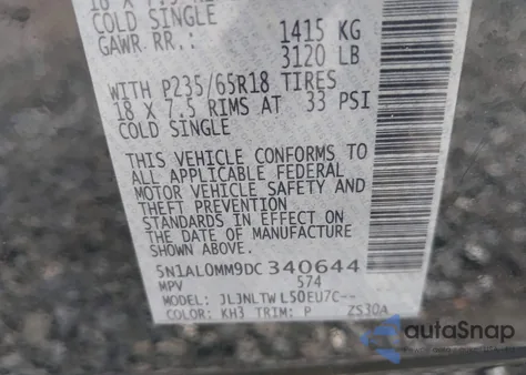 2013 Infiniti Jx35 from USA, damaged, VIN 5N1AL0MM9DC340644